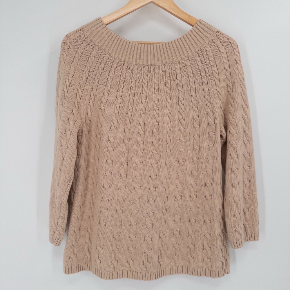 Talbots Cable Knit Sweater Size Medium Cotton Beige Tan Neutral Classic Preppy‎